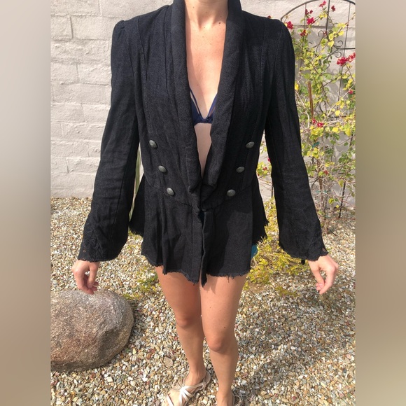 Free People corduroy and lace long bell sleeve peplum jacket military buttons - Picture 2 of 16